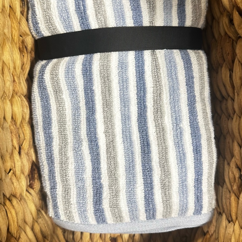 DKNY 2/ Cotton Hand Towels Striped Blue and White Towel